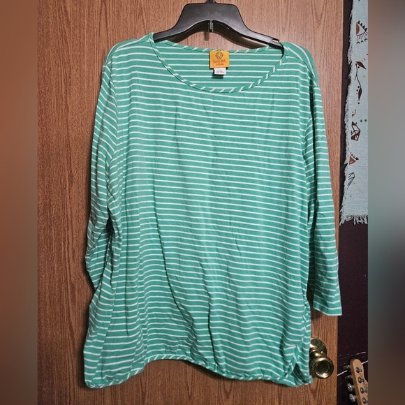 Ruby Rd. Tops - Ruby Rd Womens 2X Tunic Green Striped Boat Neck 3/4 Sleeve Casual Blouse Stretch